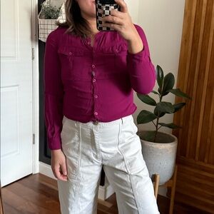 Burberry Brit Solid Voile Blouse Buttoned Front. XS